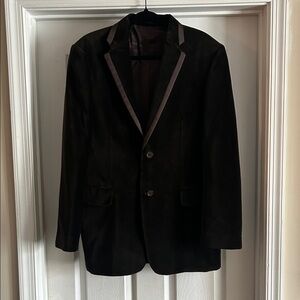 Express Men's Vintage Brown Velvet Blazer with Satin Trim